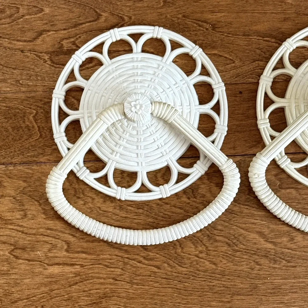 Vintage HomeCo Towel Holders Pair Rattan Look Wall‎ Decor Bathroom USA off-white